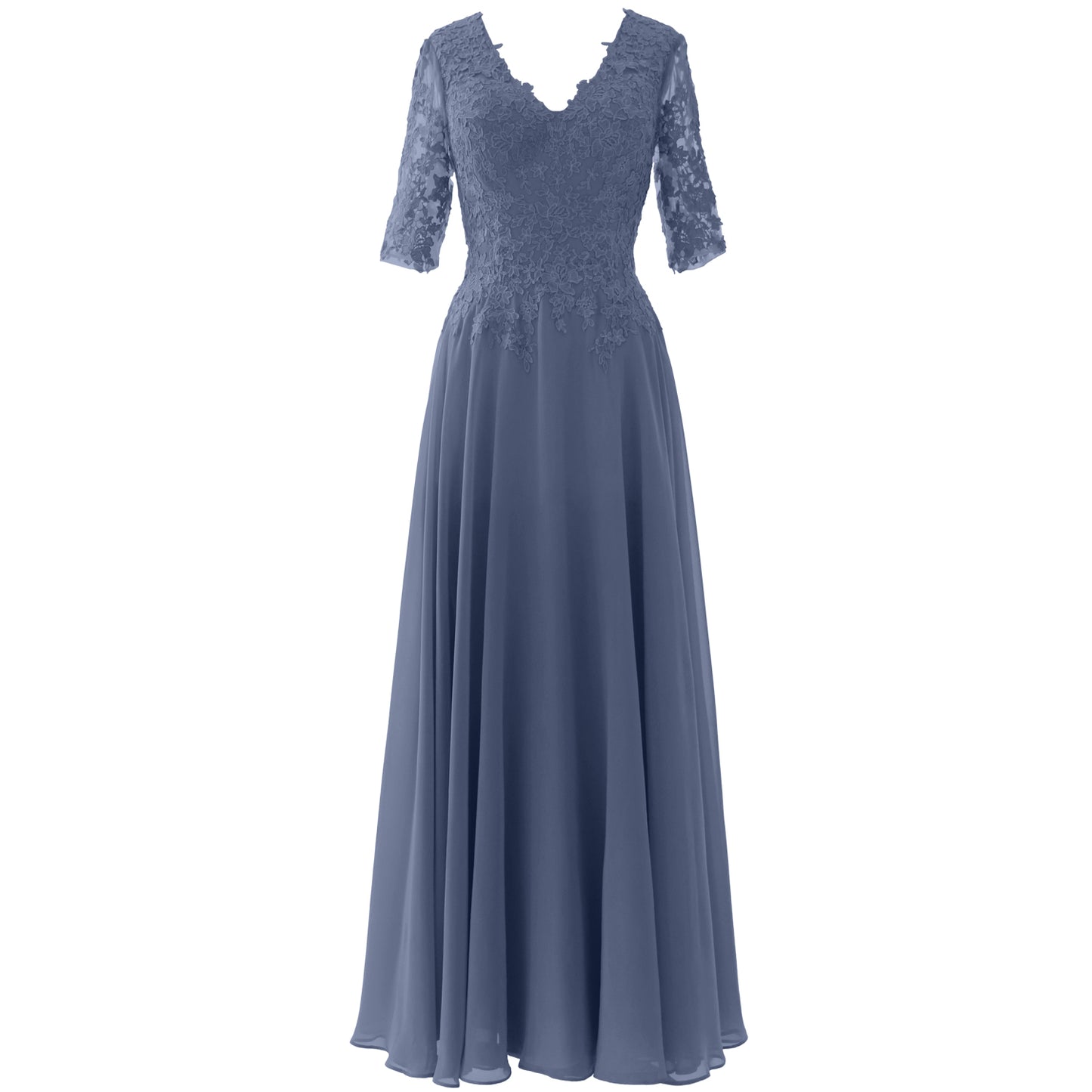 MACloth Vestido largo maxi para madre de la novia, manga corta, encaje, escote en V, vestido de noche