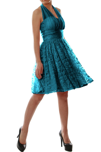MACloth Women Halter Short Lace Little Black Dress Wedding Party Bridesmaid