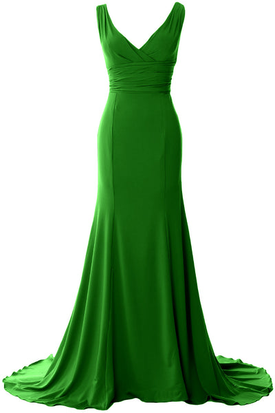 MACloth Long Mermaid Jersey Prom Dresses V-Neck Sleeveless Evening Party Gown