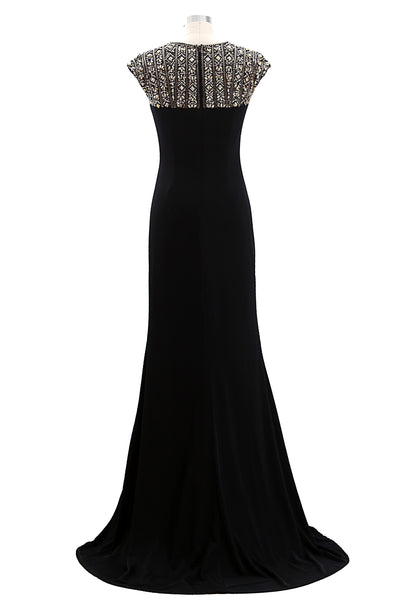 MACloth Women Cap Sleeves Beaded Formal Evening Gown Long Mother of Bride Dress
