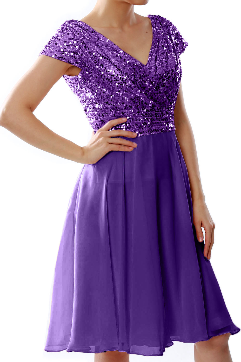 MACloth Mujeres Vestidos cortos para madre de la novia Mangas cortas Dama de honor Lentejuelas