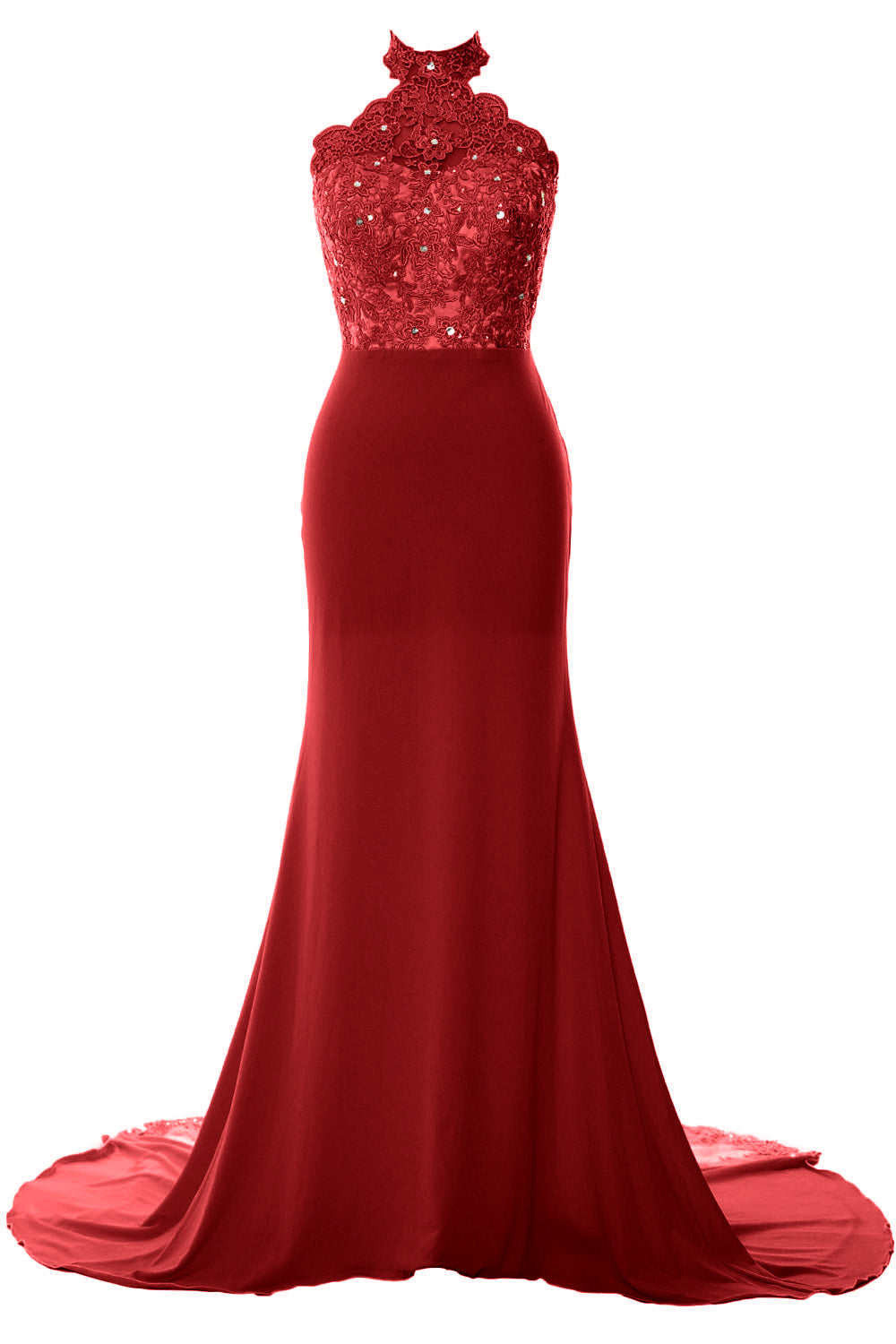 MACloth Women Prom Dresses Mermaid Sleeveless Lace Evening Party Formal Gown