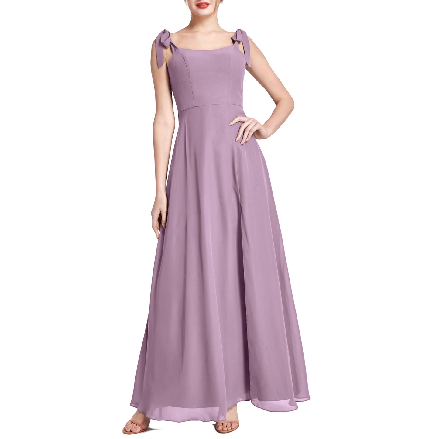 MACloth Damen Chiffon A-Linie Langes, hübsches Brautjungfernkleid für Hochzeit