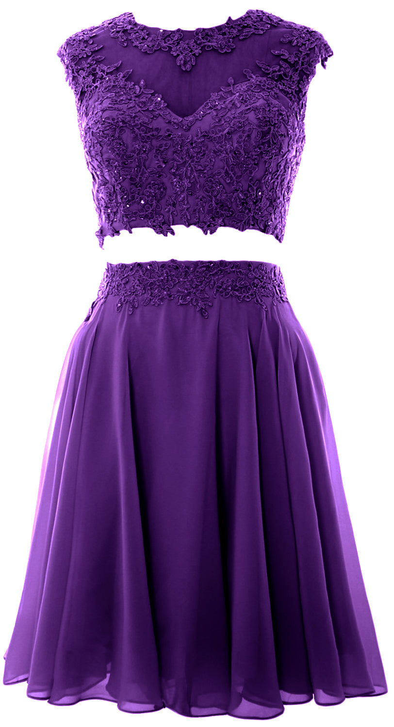 Vestido de fiesta de boda de encaje de 2 piezas estilo vintage para mujer de MACloth