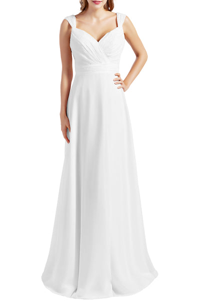 MACloth Women Lace Bodice Chiffon Long Bridesmaid Dresses Formal Evening Gown