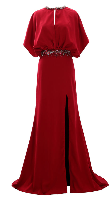 MACloth Women Beaded Crepe Flutter Sleeved Evening Gown Mother of Bride Dresses