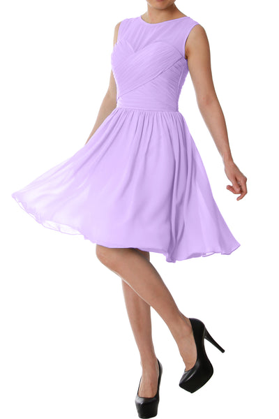 MACloth Elegant O Neck Short Bridesmaid Dress Chiffon Wedding Party Formal Gown
