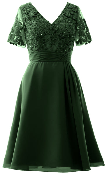 MACloth Women Knee Length Mother of Bride Dresses Short Sleeves Wedding
