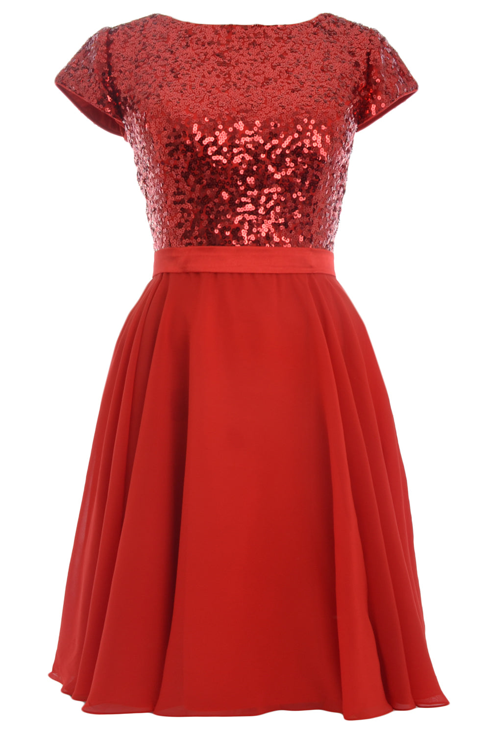 MACloth Vestido de fiesta formal de chifón corto con lentejuelas y mangas cortas para mujer