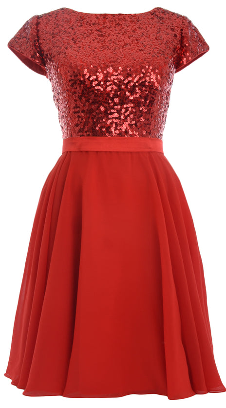 MACloth Women Cap Sleeve Sequin Chiffon Short Birdesmaid Dress Formal Party Gown