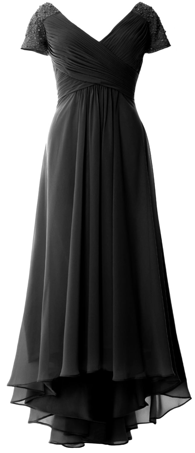 MACloth Mujeres Manga Corta Cuello En V Hi Lo Madre De La Novia Vestidos De Novio Vestido De Noche