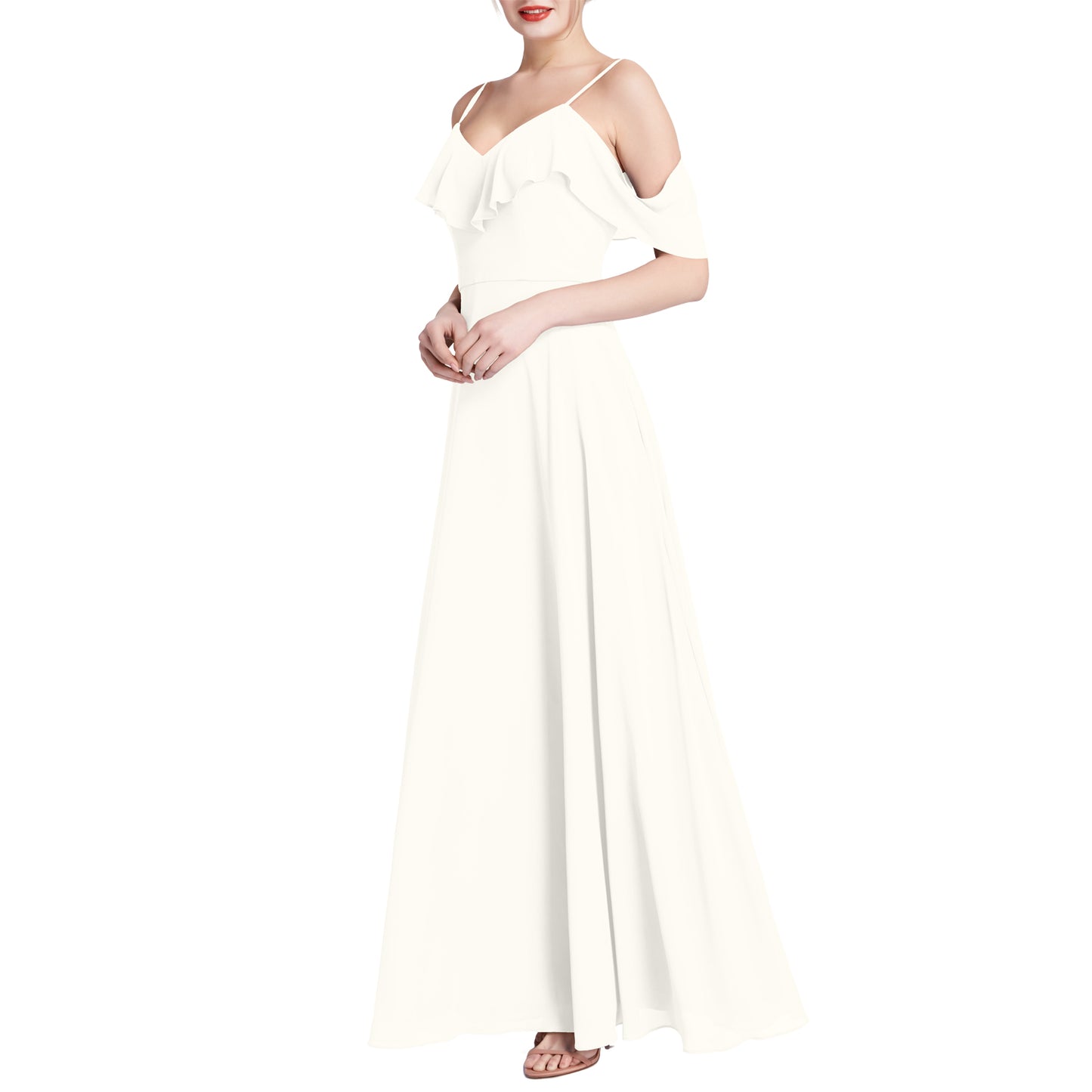 MACloth Women V Neck Cold Shoulder Long Maxi Wedding Party Bridesmaid Dresses