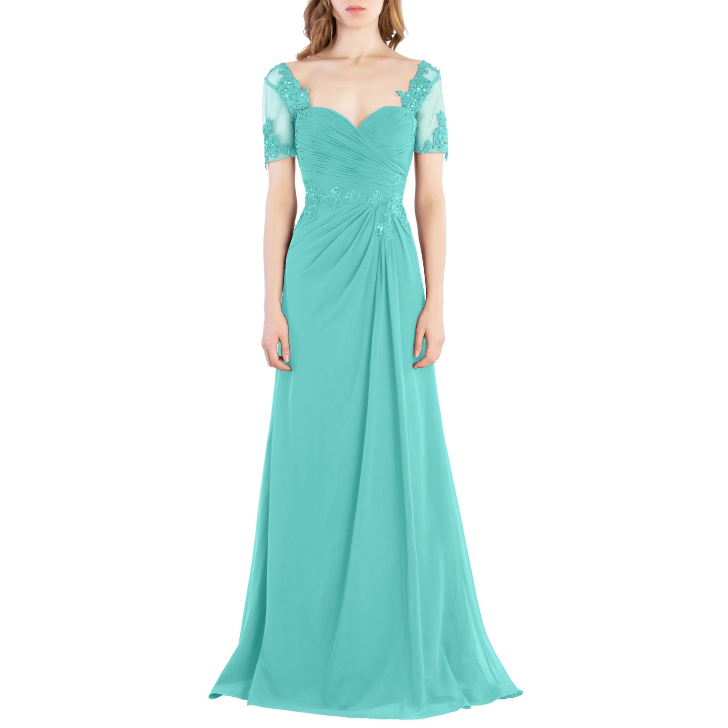 MACloth Women Vintage Short Sleeves Long Wedding Mother Bride Bridesmaid Dresses