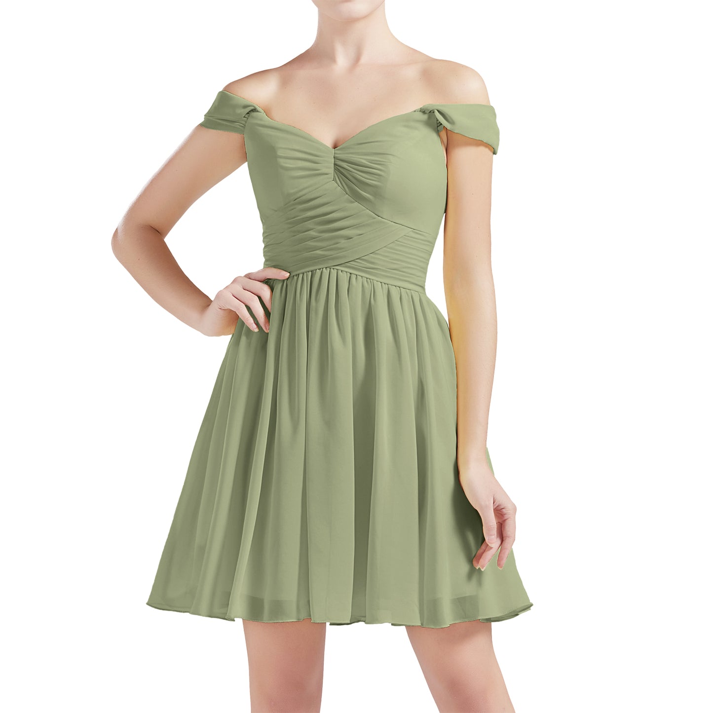 MACloth Damen Schulterfrei Kurze Chiffon Brautjungfernkleider Hochzeit Party BD MoH