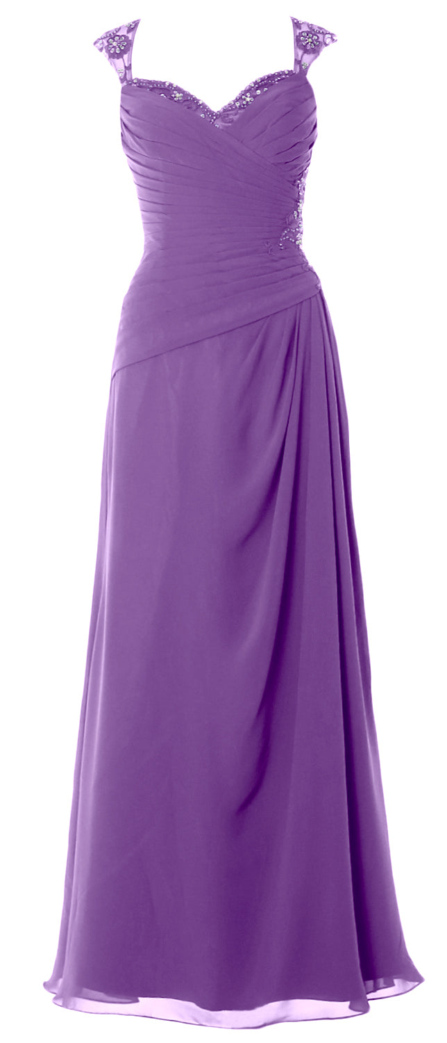 MACloth Women Cap Sleeves Long Mother of Bride Dress Open Back Party Formal Gown