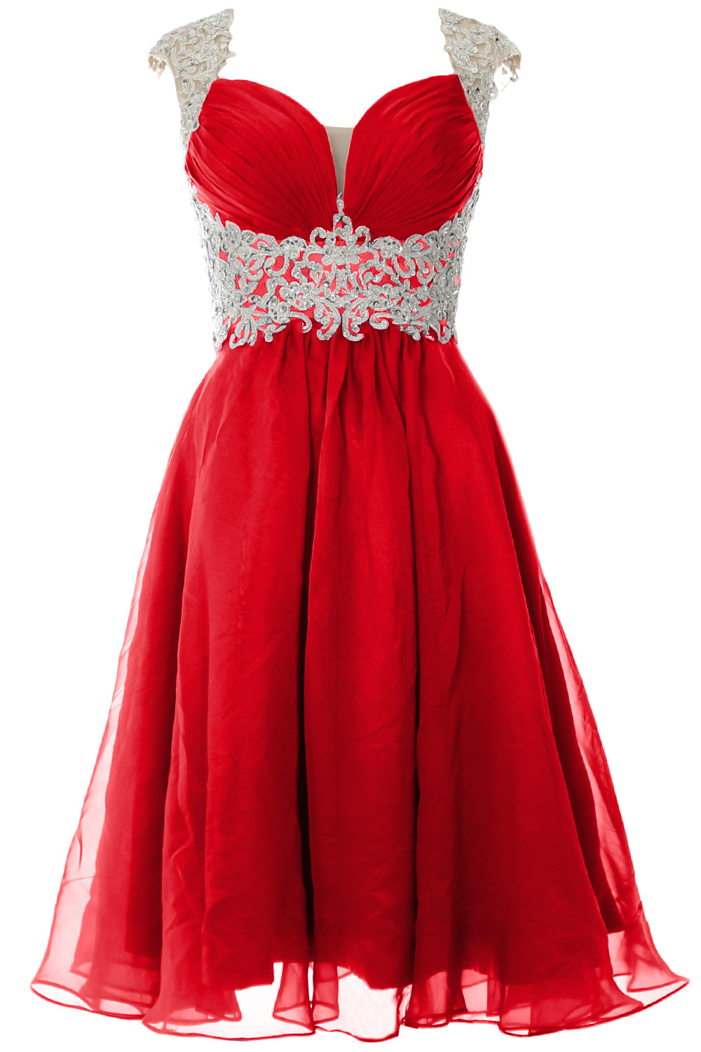 MACloth Women Cap Sleeve Lace Chiffon Short Prom Dress Wedding Party Formal Gown