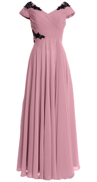 MACloth Women Mother of the Bride Dresses Cap Sleeves V Neck Formal Evening Gown