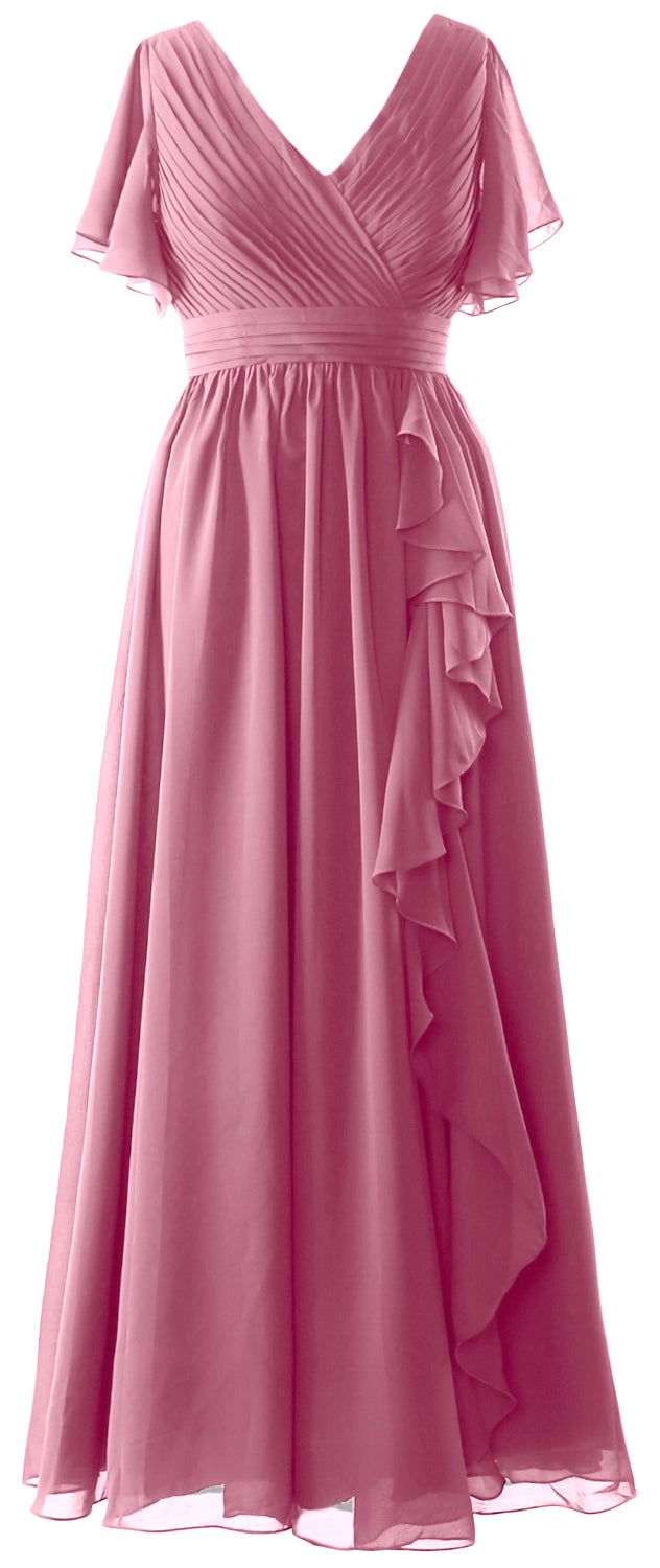 Vestidos de novia de MACloth con escote en V y mangas largas, vestido formal de boda