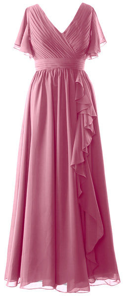 MACloth Mother of the Bride Dresses with Sleeves V Neck Long Wedding Formal Gown