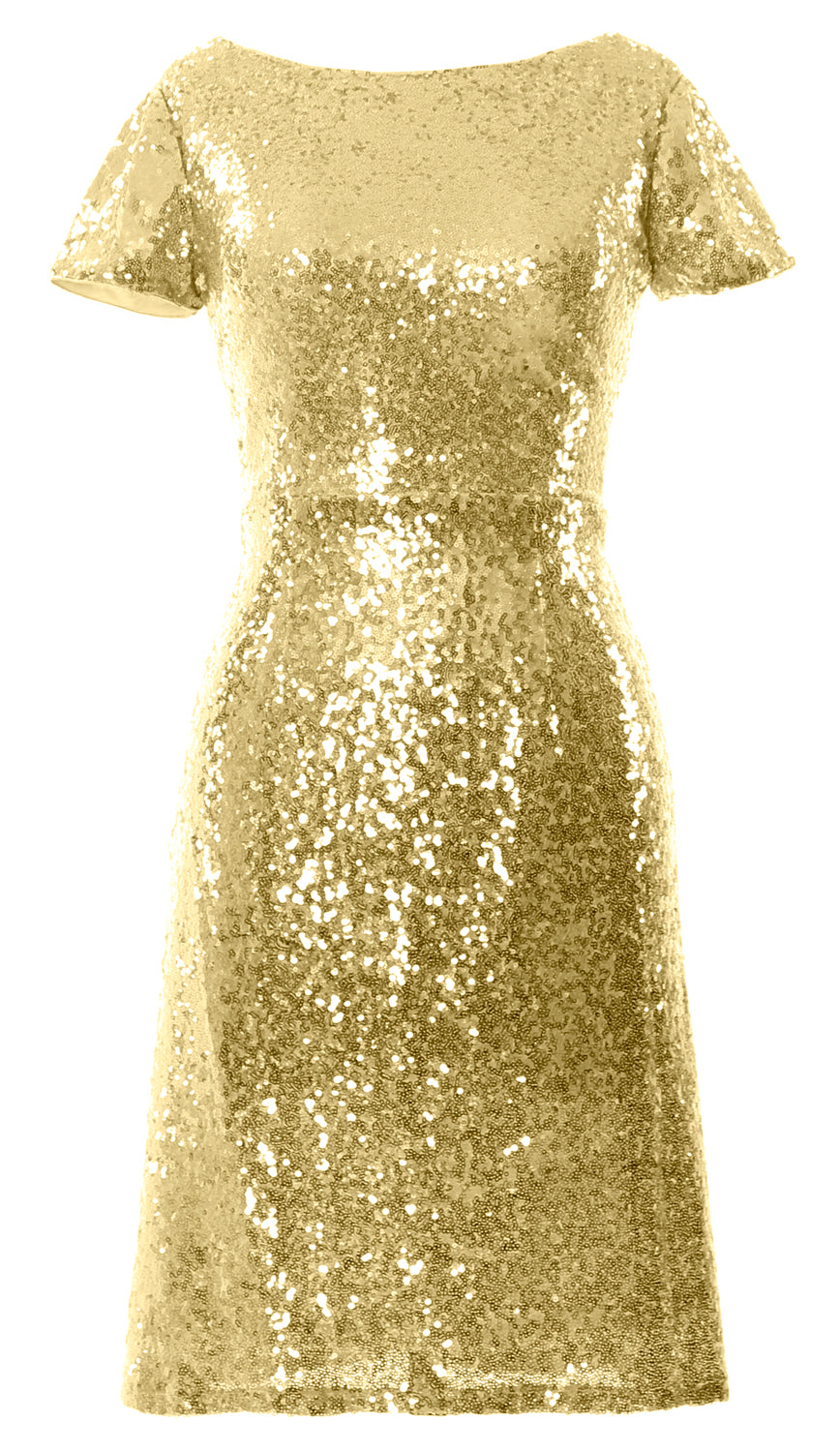 MACloth Damen Kurze Ärmel Knielange Pailletten Brautjungfern Cocktailkleider