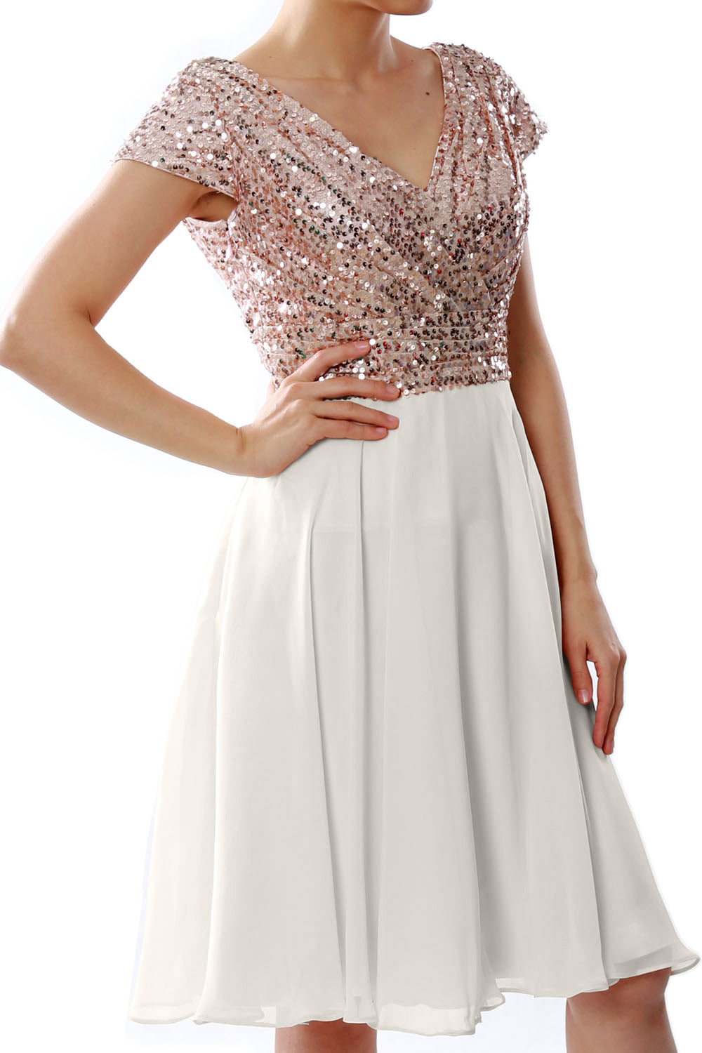 MACloth Mujeres Vestidos cortos para madre de la novia Mangas cortas Dama de honor Lentejuelas