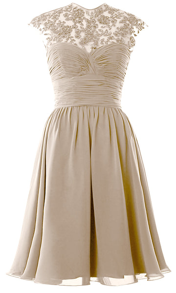 Women High Neck Cap Sleeve Lace Short Bridesmaid Dress Wedding Party Ball Gown