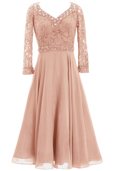 MACloth Women 3/4 Sleeve Lace Wedding Tea Length Mother of Bride Dresses Midi