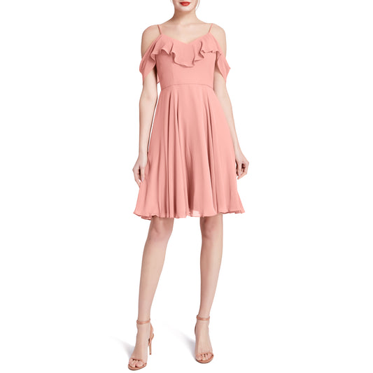 MACloth Damen-Kleid mit kalten Schultern und Rüschen, kurz, für Hochzeit, Party, Brautjungfern