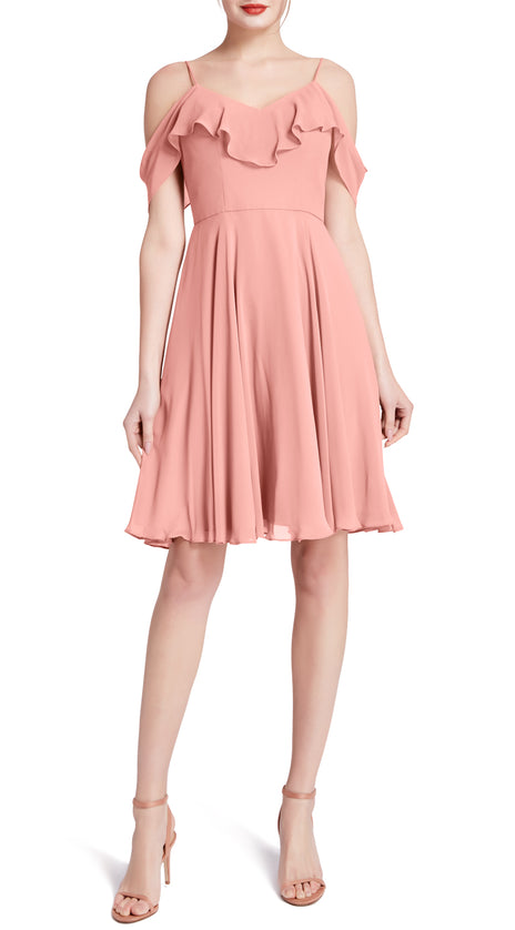 MACloth Women Cold Shoulder Ruffle Short Wedding Party Bridesmaid Dresses