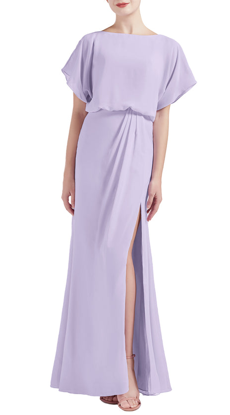 MACloth Women Chic Kimono Boat Neck Long Bridesmaid Dresses Slit