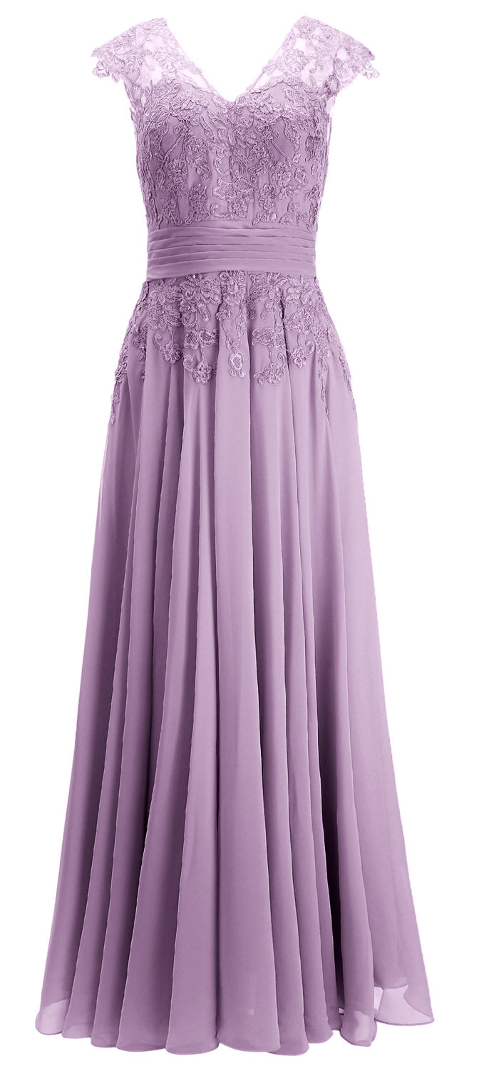MACloth Damen Maxikleid für die Brautmutter, Flügelärmel, V-Ausschnitt, Spitze, Abendkleid