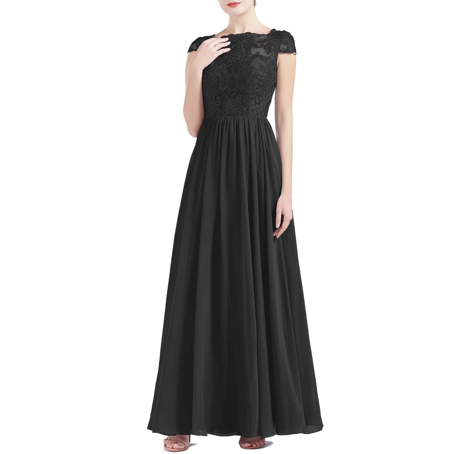 MACloth Women Cap Sleeve Scoop Lace Long Wedding Mother Bride Dresses Formal