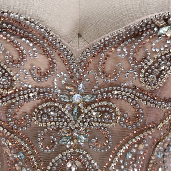 MACloth Women Strapless Beaded Chiffon Formal Evening Gown 2019 Long Prom Dress