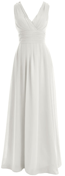MACloth Long Romantic Wedding Party Bridesmaid Dresses V neck Sleeveless