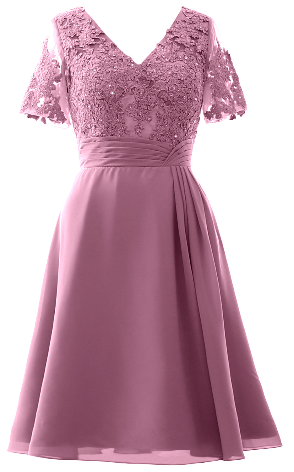 MACloth Frauen Knielange Mutter der Braut Kleider Kurze Ärmel Hochzeit