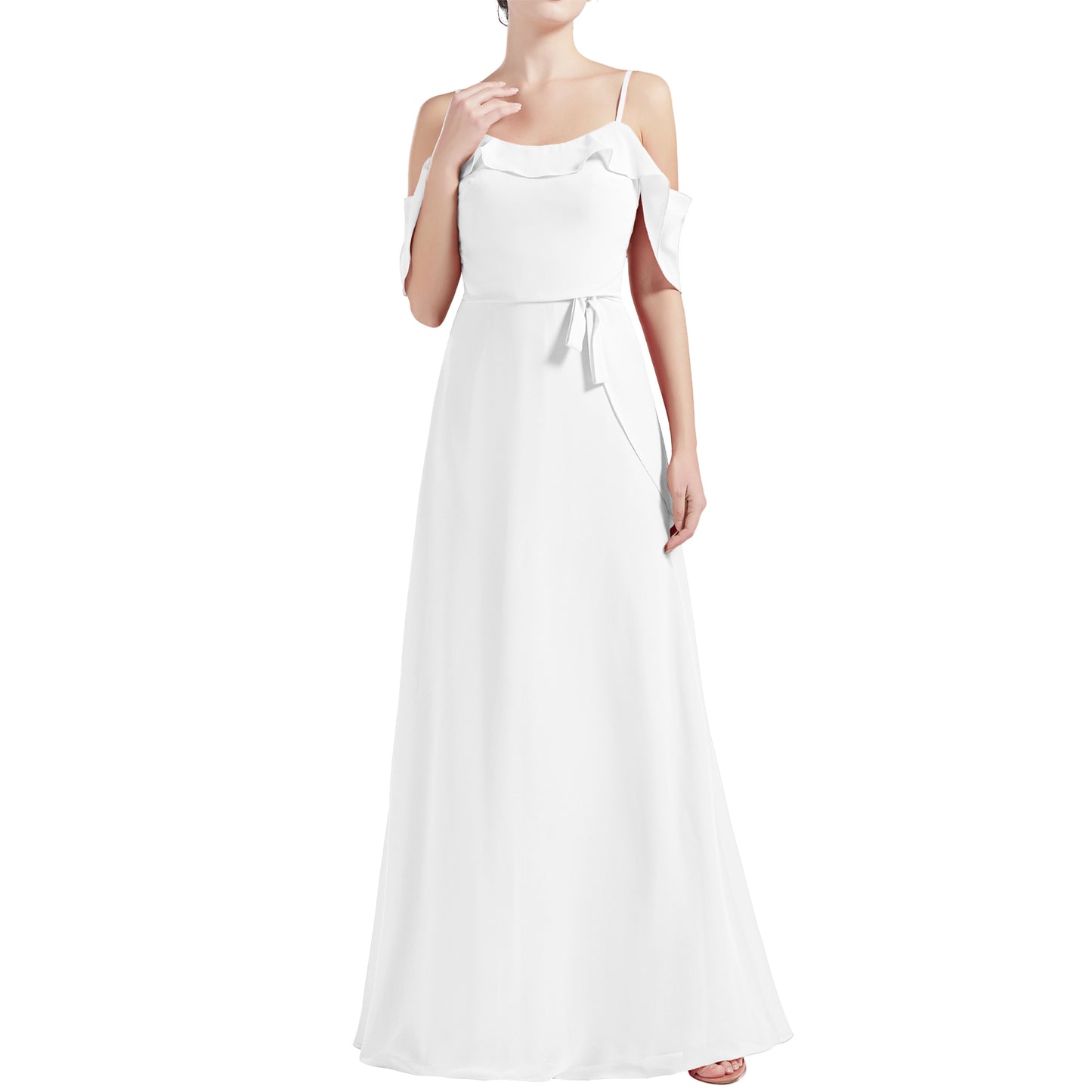 MACloth Women Cold Shoulder Long A Line Wedding Bridesmaid Dresses