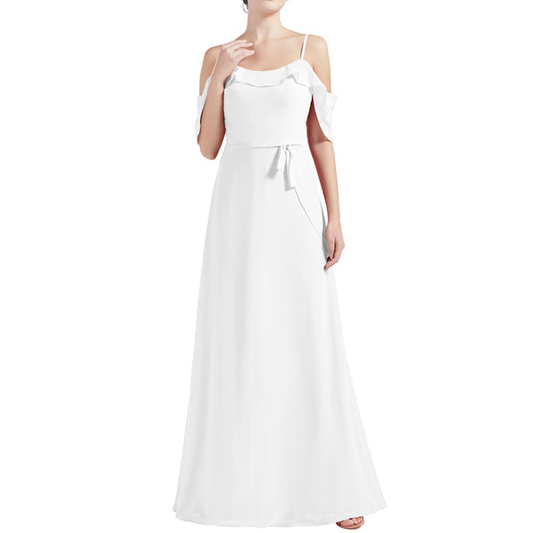 MACloth Women Cold Shoulder Long A Line Wedding Bridesmaid Dresses