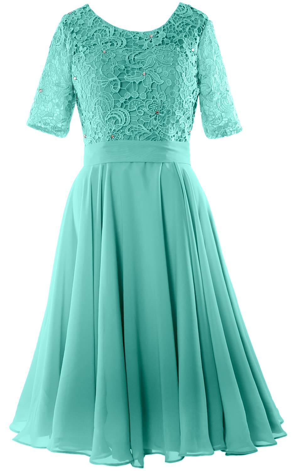 MACloth Women Short Mother Bride Dresses Half Sleeve Wedding Guest Dinner Lace