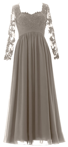 MACloth Women Mother of the Bride Dresses Lace Formal Evening Gown with Sleeves