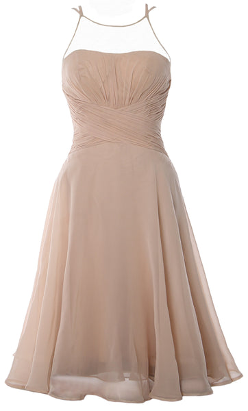 MACloth Elegant Illusion Short Cocktail Dress Chiffon Wedding Party Formal Gown