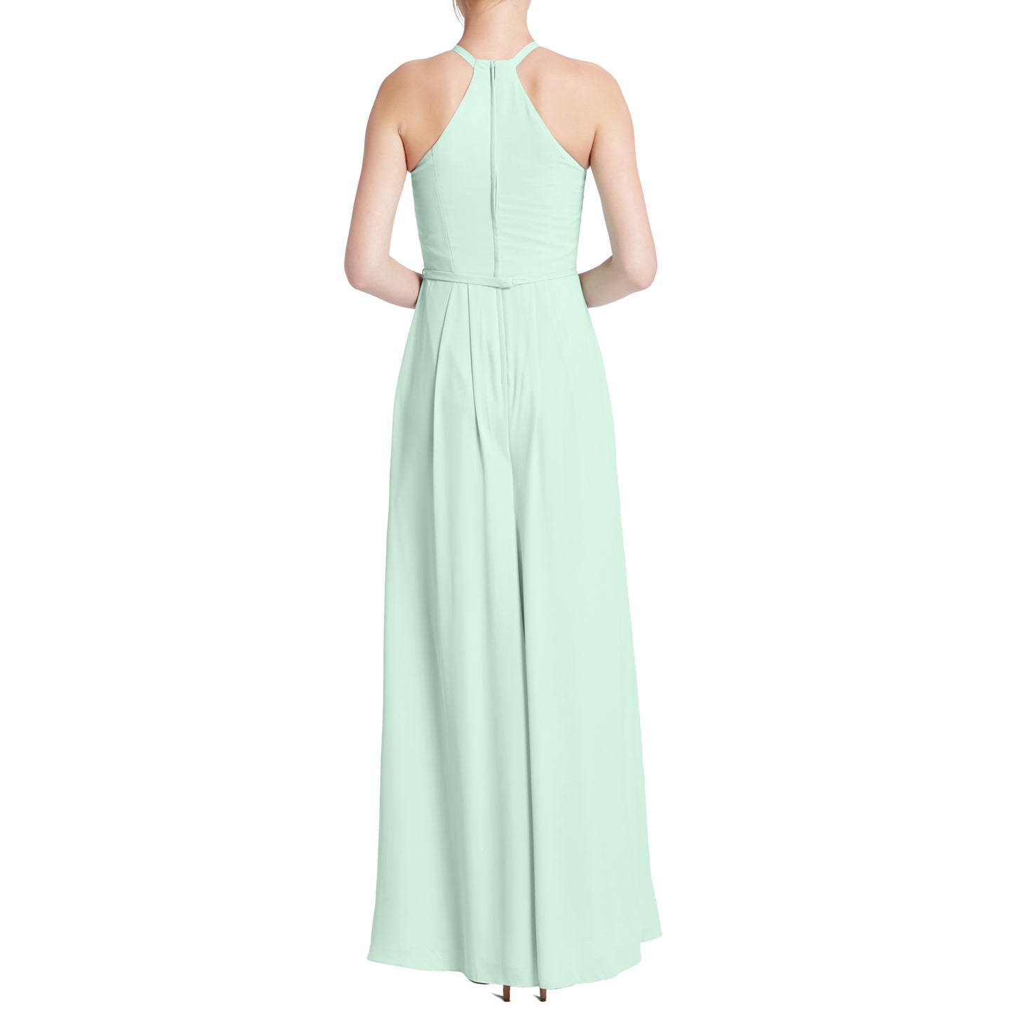 MACloth Damen Neckholder Langes Maxikleid für Hochzeit, Party, Brautjungfern, mit drapiertem Schlitz