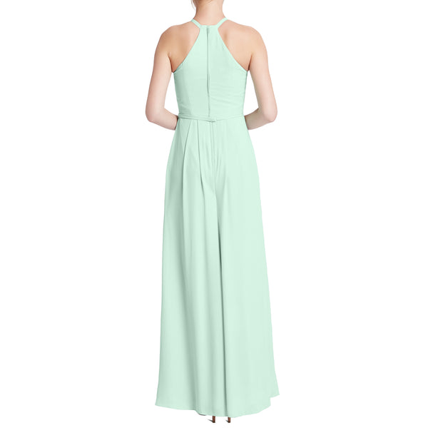 MACloth Women Halter Long Maxi Wedding Party Bridesmaid Dresses with Drape Slit