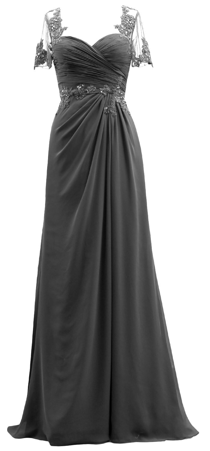MACloth Damen Kurze Ärmel Spitze Formelles Abendkleid Maxikleid für die Brautmutter