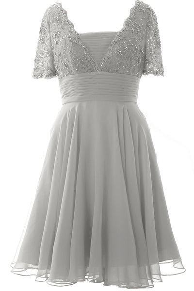 MACloth Women Mother of Bride Dress Short Sleeves Lace Wedding Party Formal Gown
