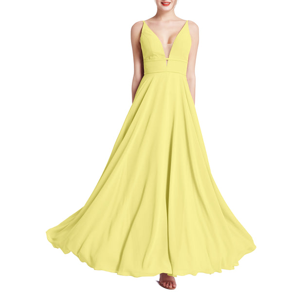 MACloth Women Plunge V Neck Long Elegant Wedding Party Bridesmaid Dresses