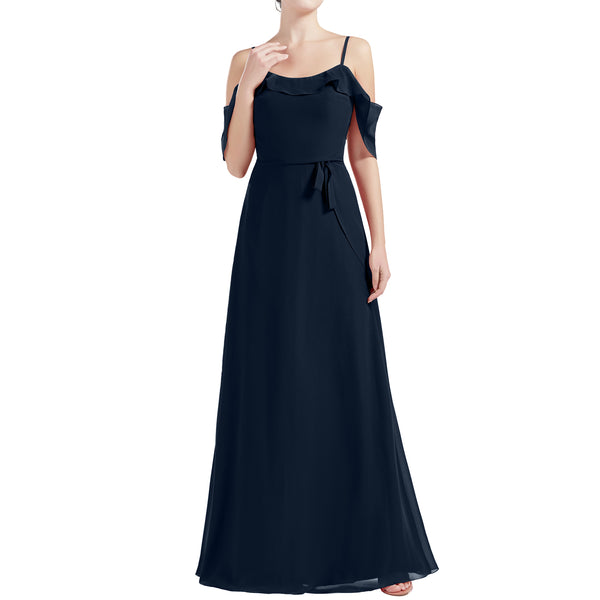 MACloth Women Cold Shoulder Long A Line Wedding Bridesmaid Dresses