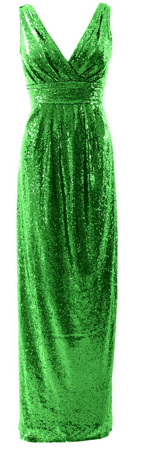 MACloth Vestidos de dama de honor para mujer Vestido de noche formal con lentejuelas sin mangas y cuello en V