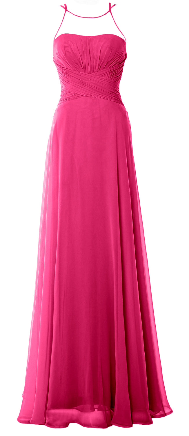 MACloth Damen Neckholder Langes Brautjungfernkleid Chiffon Schlichtes Ballkleid Formales Kleid