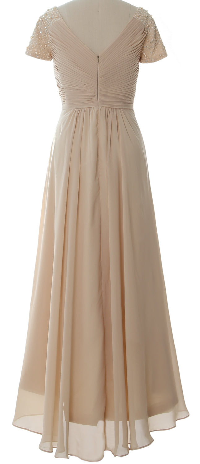 MACloth Mujeres Manga Corta Cuello En V Hi Lo Madre De La Novia Vestidos De Novio Vestido De Noche