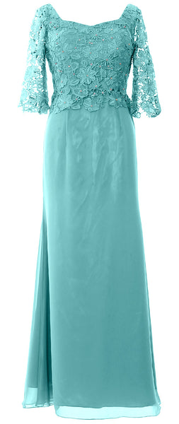 MACloth Women Mother of Bride Dresses Half Sleeves Lace Formal Evening Gown